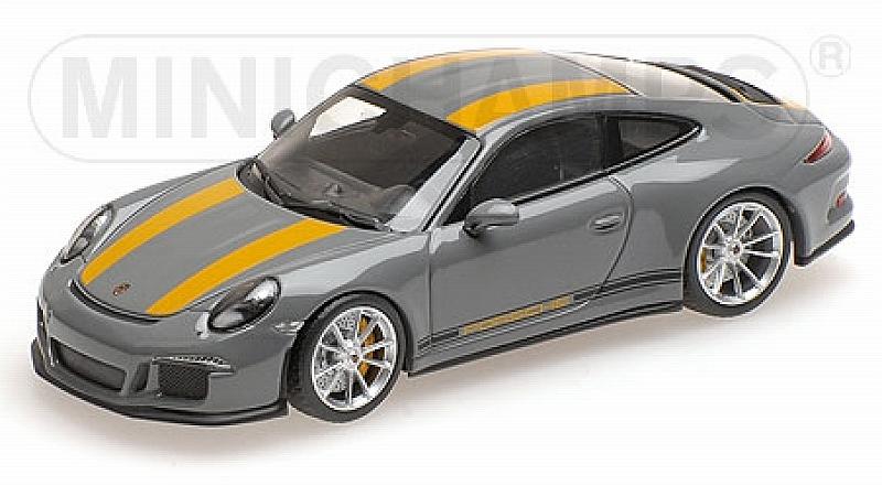Porsche 911R 2016 (Nardogrey With Yellow Stripes) by minichamps