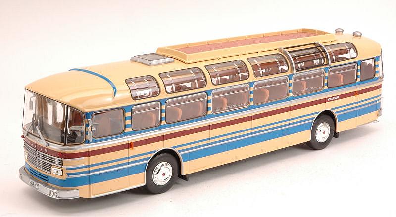 Saviem S53M Bus 1970 (Cream with Red/Blue Stripes) by norev