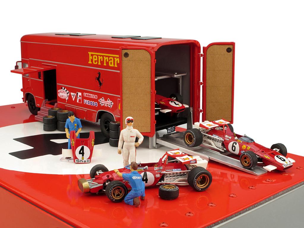 OM 160 Rolfo Ferrari race transporter set with 3x Ferrari 312B and accessories by brumm