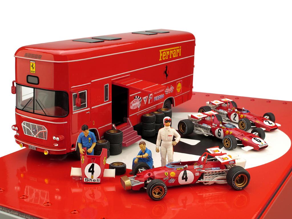 OM 160 Rolfo Ferrari race transporter set with 3x Ferrari 312B and accessories by brumm