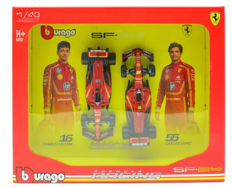 Ferrari SF-24 Set 2024 #16 Leclerc + #55 Sainz by burago