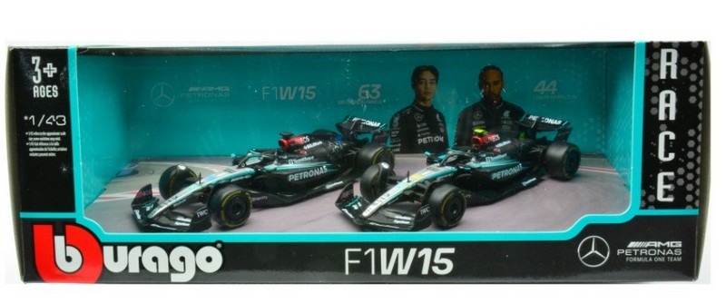 Mercedes W15 AMG Set 2024 #63 George Russell + #44 Lewis Hamilton by burago