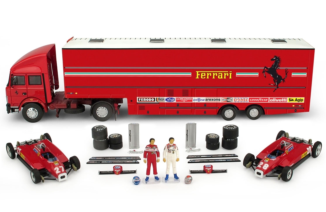 Ferrari Race Transporter Set F1 GP Italy 1982 +2x Ferrari 126C2 + figures + accessories by brumm