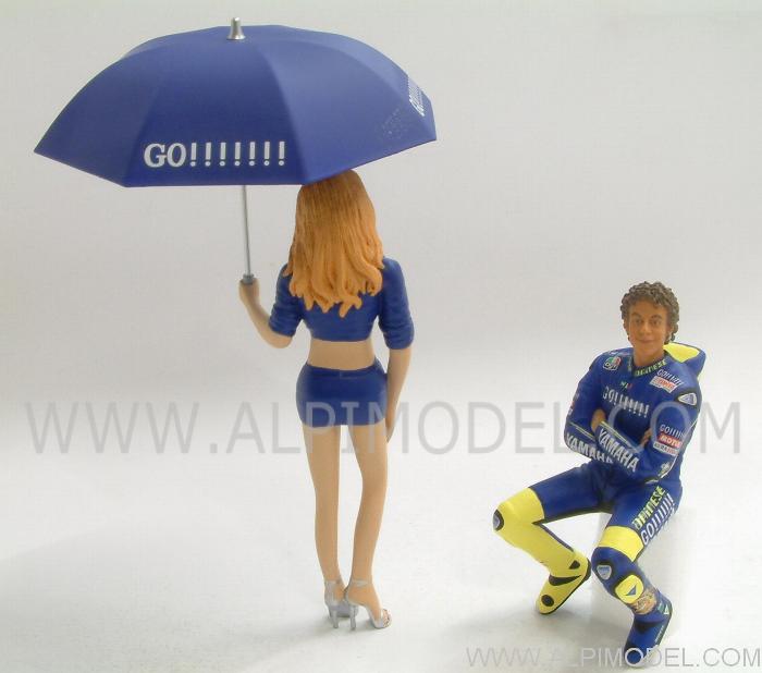 Valentino Rossi + Grid Girl Ombrellina (2 figures) World Champion MotoGP 2004 Lim.Edit.576pcs. - minichamps
