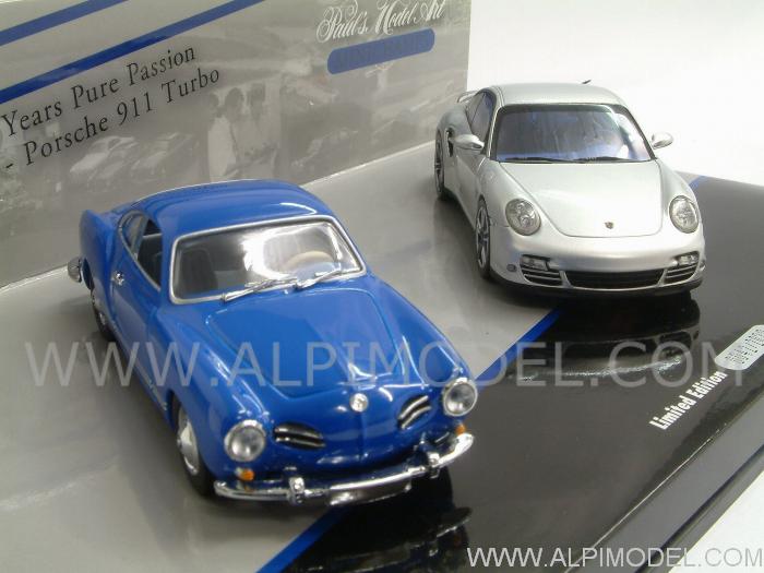 Porsche 911 Turbo 2010 + Volkswagen Karmann Ghia Coupe 1955 - 20 Years Pure Passion Minichamps Set - minichamps