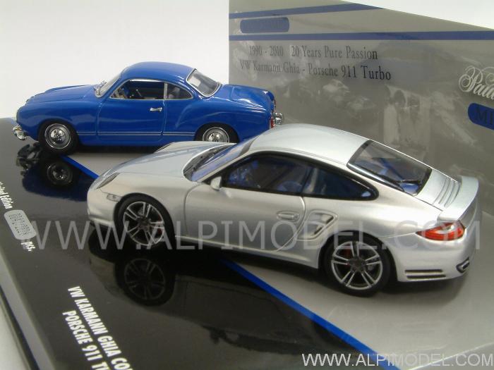 Porsche 911 Turbo 2010 + Volkswagen Karmann Ghia Coupe 1955 - 20 Years Pure Passion Minichamps Set - minichamps