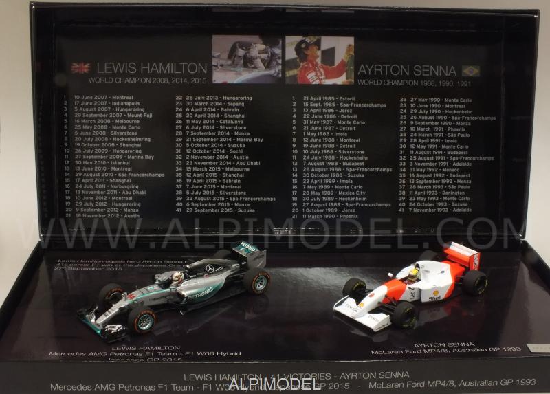 McLaren MP4/8 Ayrton Senna + Mercedes W06 Set - Lewis Hamilton 41st career win equalling Senna by minichamps
