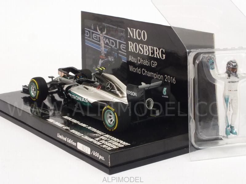 Mercedes W07 AMG Hybrid #6 GP Abu Dhabi 2016 World Champion Nico Rosberg (with figurine) (HQ resin) - minichamps