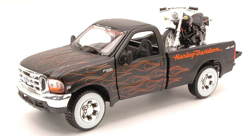 Ford F-350 Super Duty PickUp 1999 (1/27 scale) with Harley.Davidson FXSTB Night Train by maisto