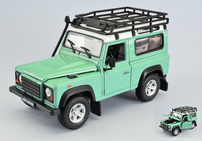 Land Rover Defender (Light Green/White) with roof rack by welly