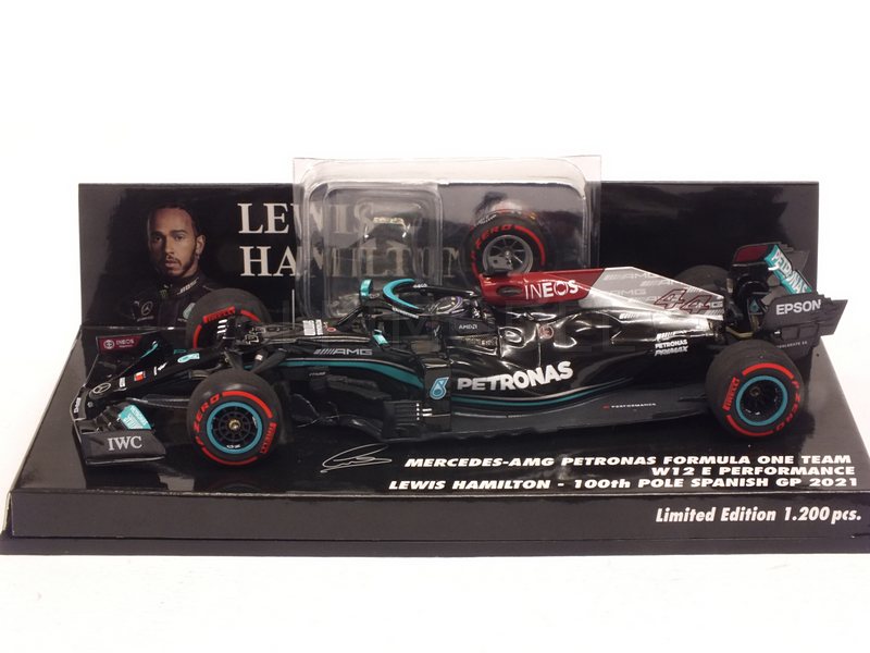 Mercedes W12 AMG #44 GP Spain 2021 Lewis Hamilton 100th Pole Position by minichamps