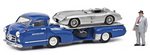 Mercedes Schnelltransporter Blaues Wunder with MB 300 SLR car and figurine by SCHUCO